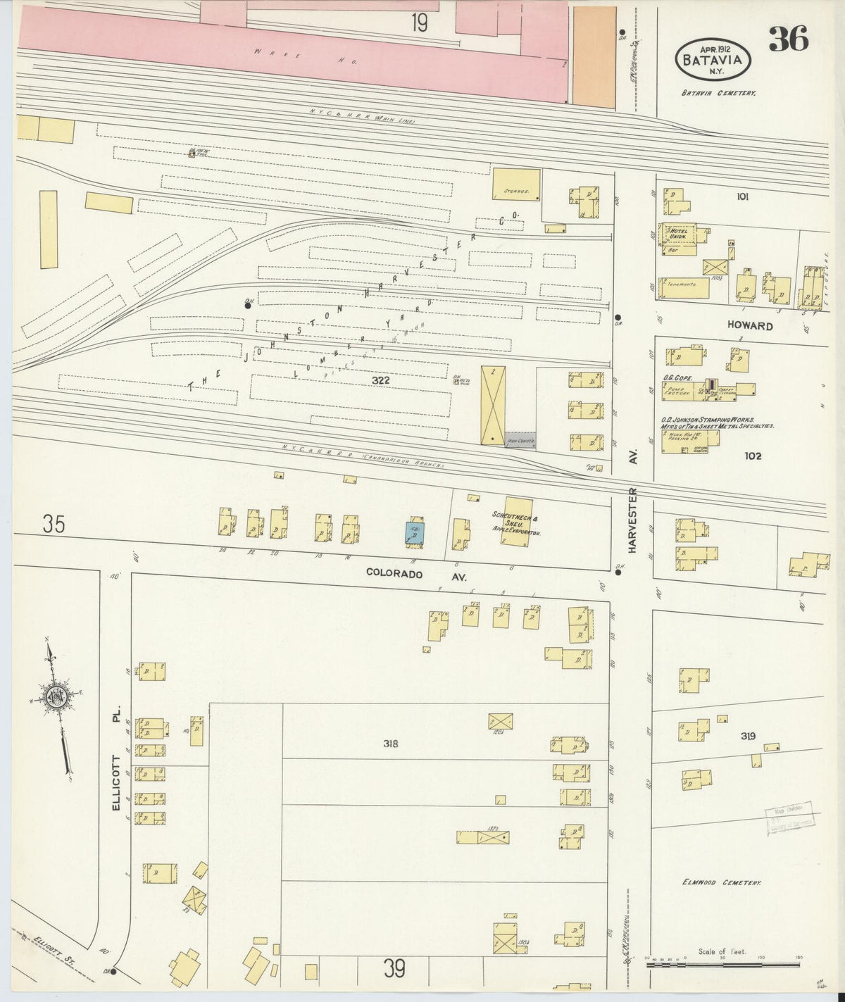 Sanborn Fire Insurance Map from Batavia, Genesee County, New York (1912), Sheet #0036 - Complete Map Set gallery image, historic Sanborn map, vintage wall art, New York New York
