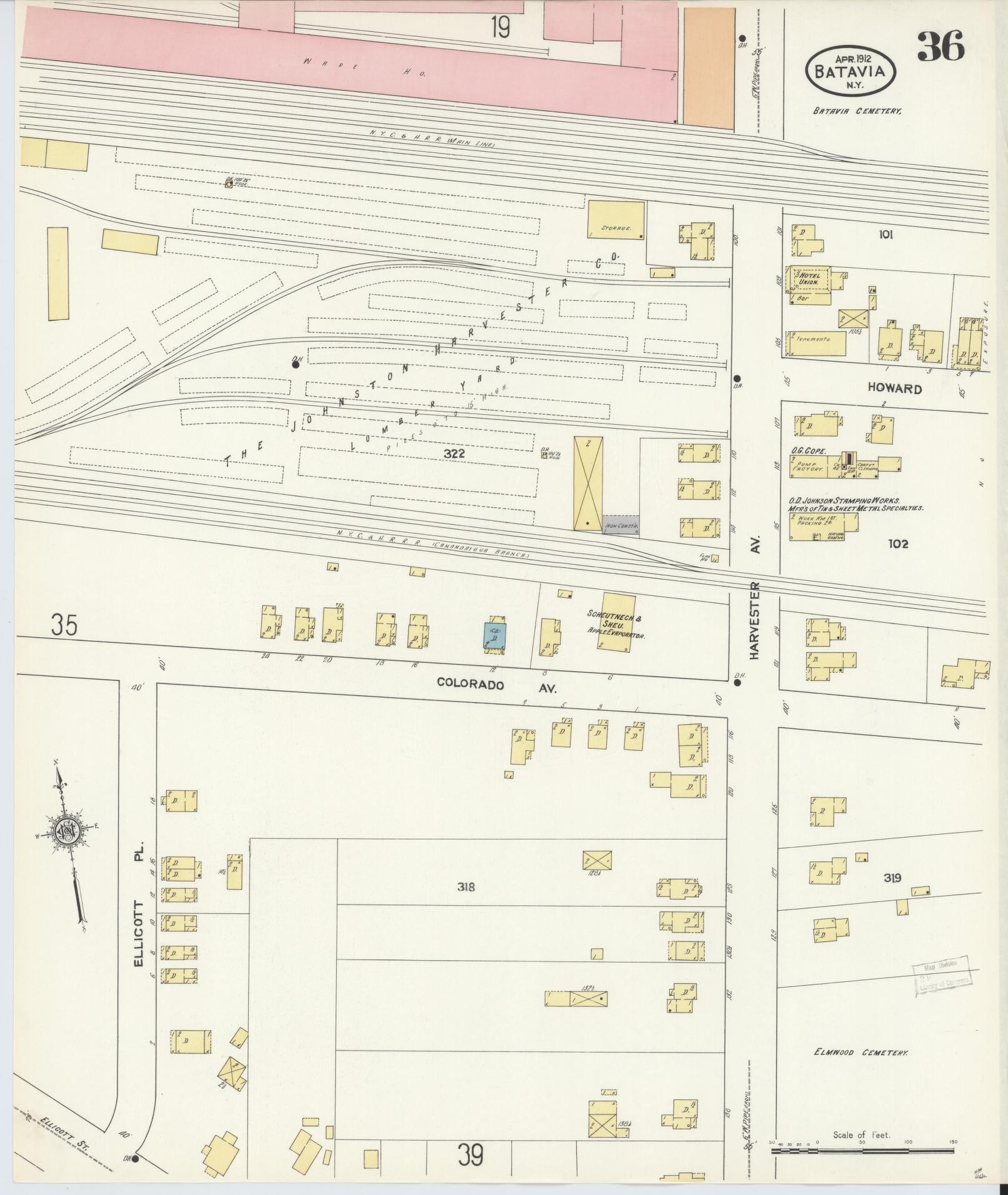 Sanborn Fire Insurance Map from Batavia, Genesee County, New York (1912), Sheet #0036 - Complete Map Set gallery image, historic Sanborn map, vintage wall art, New York New York
