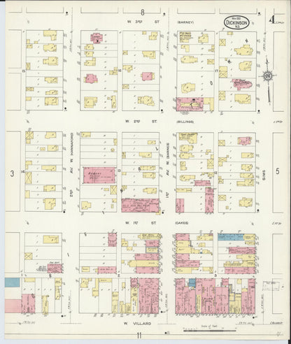 Sanborn Fire Insurance Map from Dickinson, Stark County, North Dakota (1913), Sheet #0004 - Complete Map Set gallery image, historic Sanborn map, vintage wall art, North Dakota North Dakota