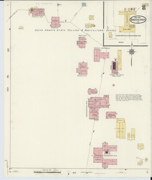 Sanborn Fire Insurance Map from Brookings, Brookings County, South Dakota (1916), Sheet #0008 - Historic Sanborn Fire Insurance Map Print, vintage old map wall art, antique decor, genealogy gift, South Dakota South Dakota map