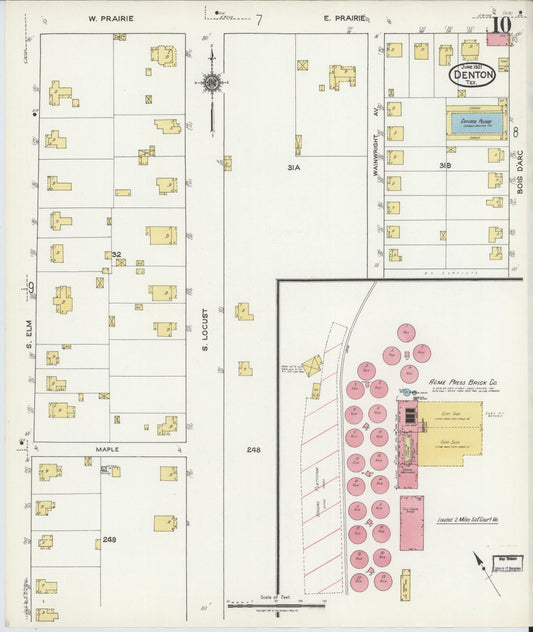 Sanborn Fire Insurance Map from Denton, Denton County, Texas (1921), Sheet #0010 - Historic Sanborn Fire Insurance Map Print, vintage old map wall art, antique decor, genealogy gift, Texas Texas map