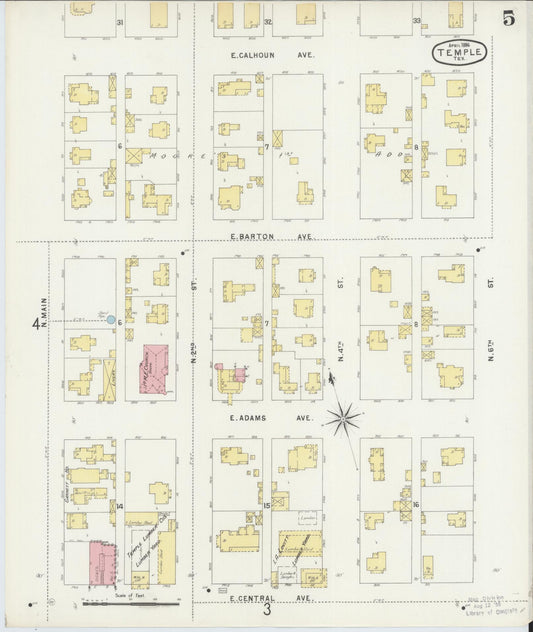 Sanborn Fire Insurance Map from Temple, Bell County, Texas (1896), Sheet #0005 - Historic Sanborn Fire Insurance Map Print, vintage old map wall art, antique decor, genealogy gift, Texas Texas map