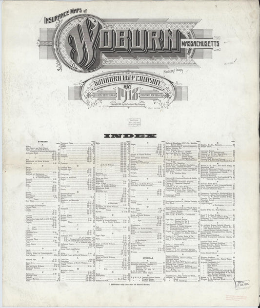 Sanborn Fire Insurance Map from Woburn, Middlesex County, Massachusetts (1918), Sheet #0001 - Historic Sanborn Fire Insurance Map Print, vintage old map wall art, antique decor, genealogy gift, Massachusetts Massachusetts map