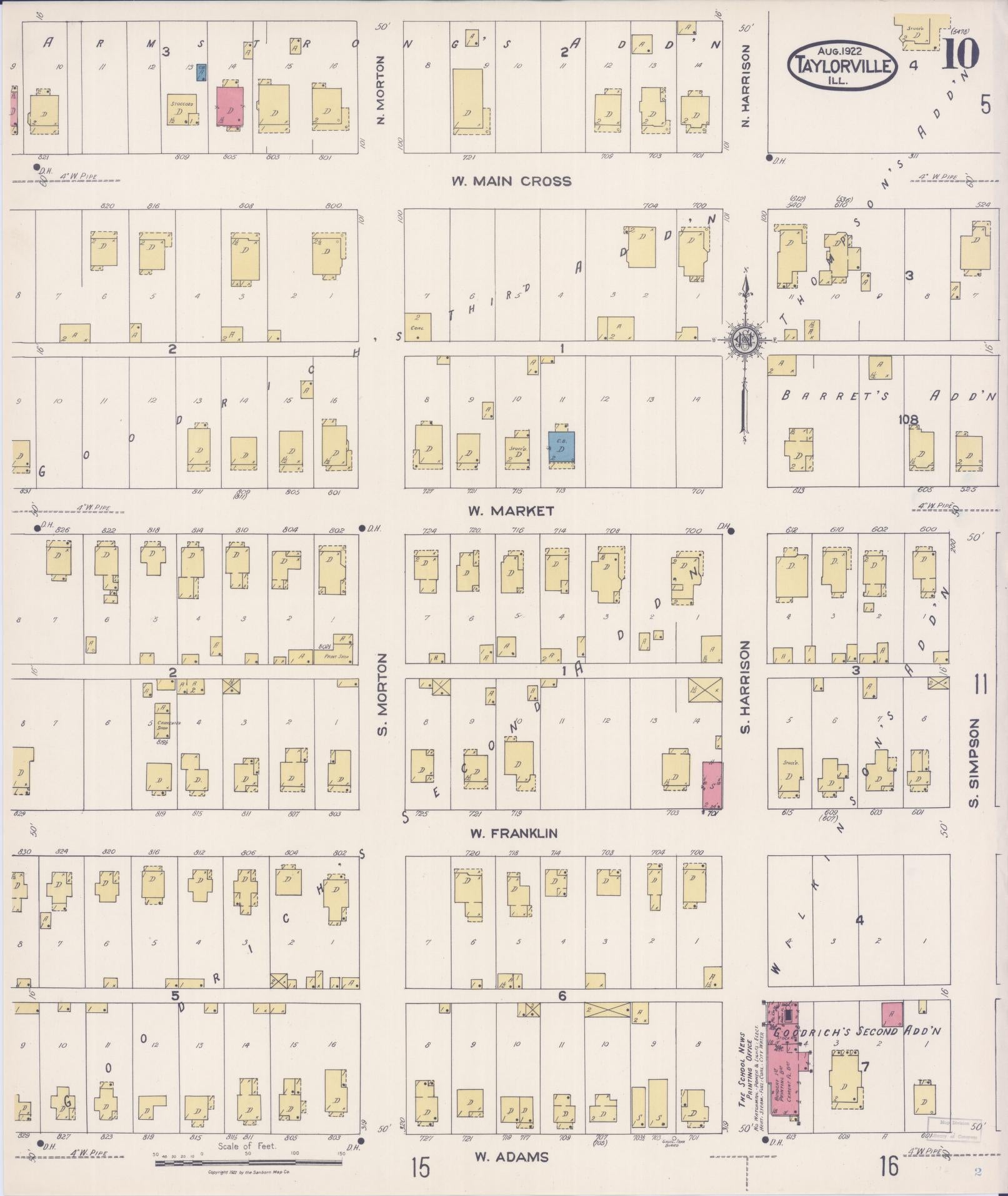 Sanborn Fire Insurance Map from Taylorville, Christian County, Illinois (1922), Sheet #0010 - Historic Sanborn Fire Insurance Map Print, vintage old map wall art, antique decor, genealogy gift, Illinois Illinois map
