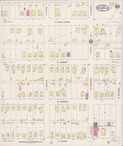 Sanborn Fire Insurance Map from Taylorville, Christian County, Illinois (1922), Sheet #0010 - Historic Sanborn Fire Insurance Map Print, vintage old map wall art, antique decor, genealogy gift, Illinois Illinois map