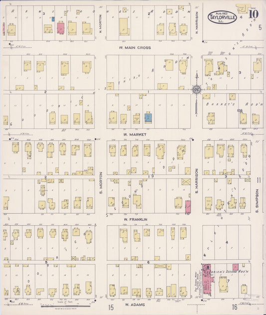 Sanborn Fire Insurance Map from Taylorville, Christian County, Illinois (1922), Sheet #0010 - Historic Sanborn Fire Insurance Map Print, vintage old map wall art, antique decor, genealogy gift, Illinois Illinois map