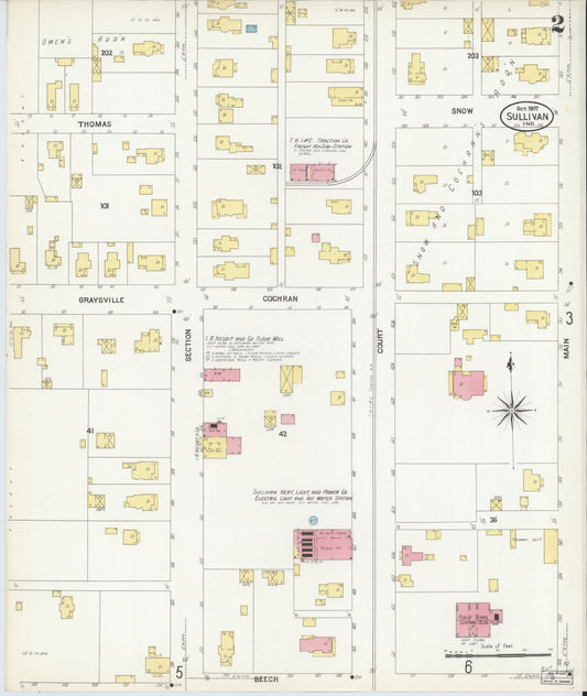 Sanborn Fire Insurance Map from Sullivan, Sullivan County, Indiana (1907), Sheet #0002 - Historic Sanborn Fire Insurance Map Print, vintage old map wall art, antique decor, genealogy gift, Indiana Indiana map