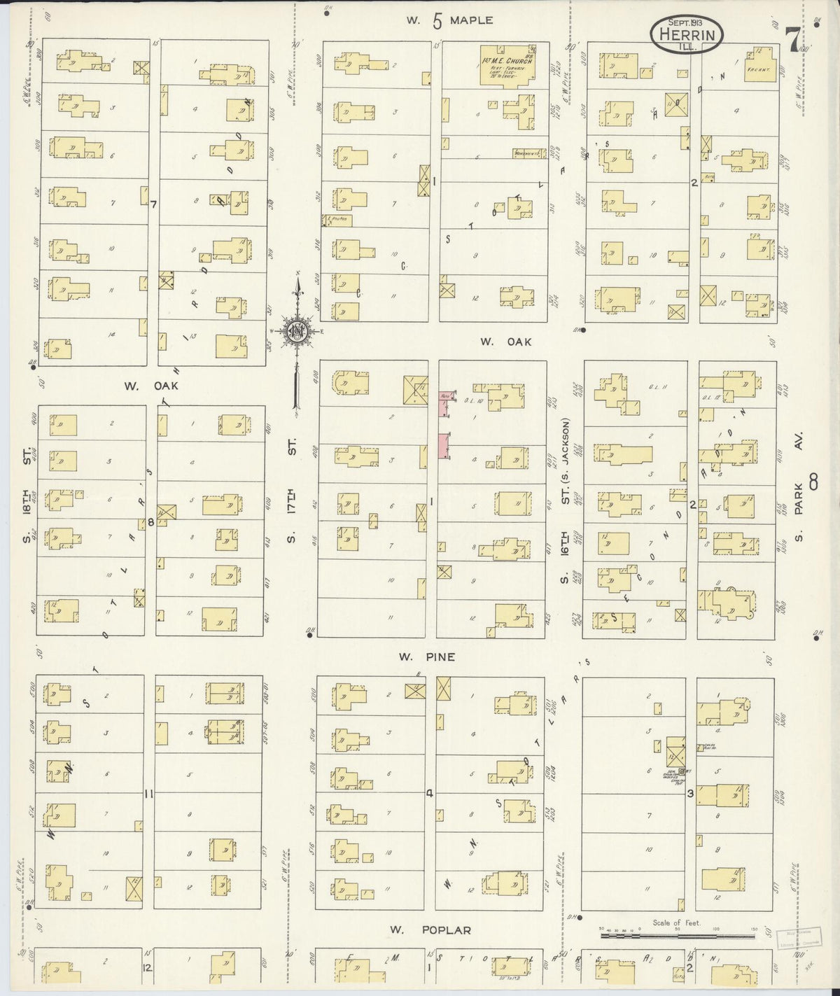 Sanborn Fire Insurance Map from Herrin, Williamson County, Illinois (1913), Sheet #0007 - Complete Map Set gallery image, historic Sanborn map, vintage wall art, Illinois Illinois