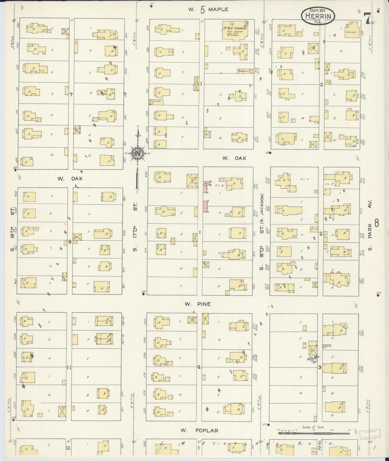 Sanborn Fire Insurance Map from Herrin, Williamson County, Illinois (1913), Sheet #0007 - Complete Map Set gallery image, historic Sanborn map, vintage wall art, Illinois Illinois
