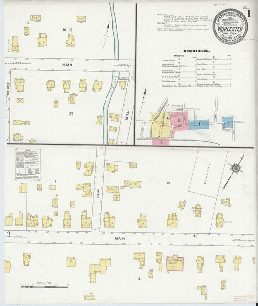Sanborn Fire Insurance Map from Worcester, Otsego County, New York (1910), Sheet #0001 - Complete Map Set gallery image, historic Sanborn map, vintage wall art, New York New York