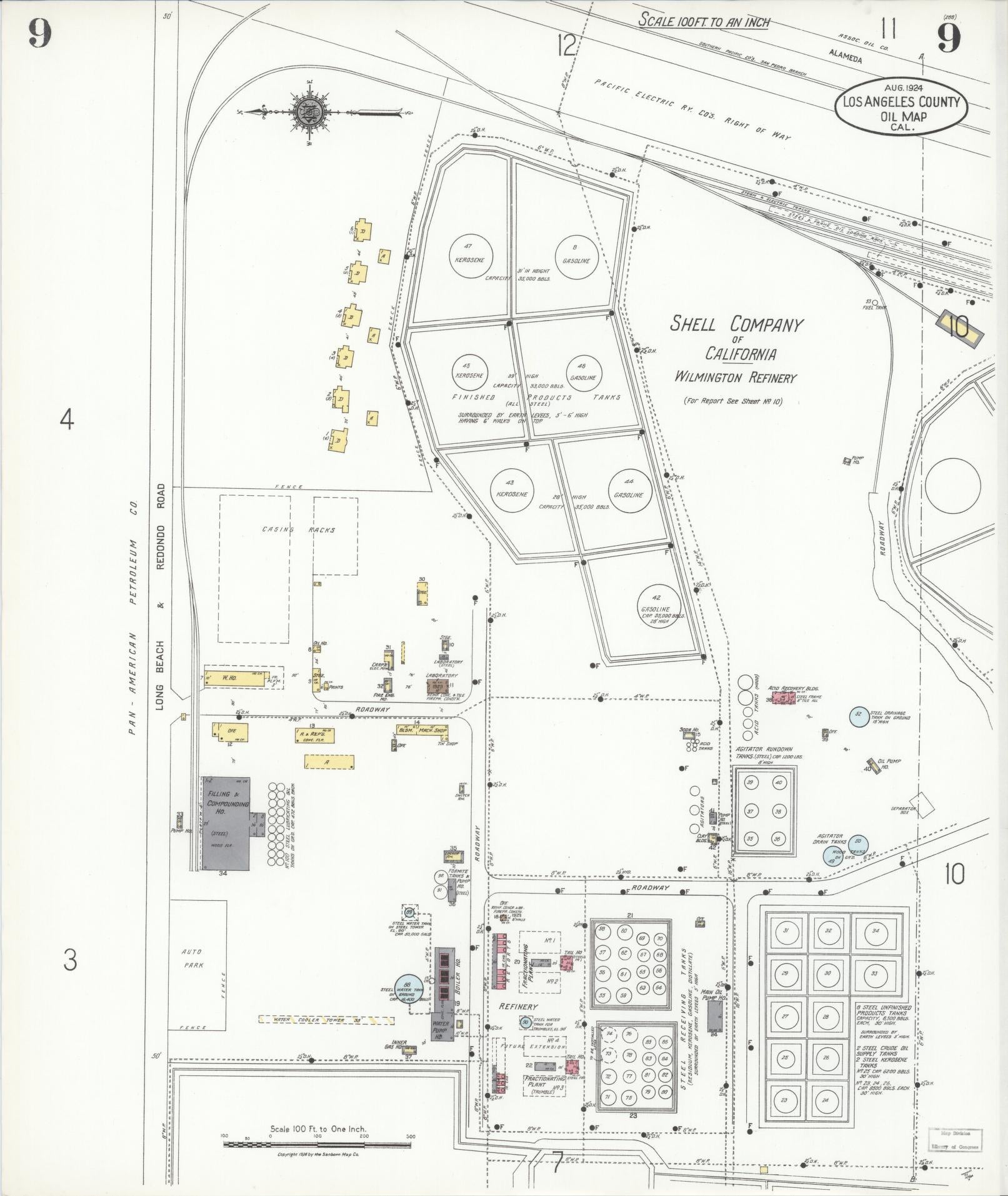 Sanborn Fire Insurance Map from Los Angeles Co., Los Angeles County, California (1924), Sheet #0009 - Historic Sanborn Fire Insurance Map Print, vintage old map wall art, antique decor, genealogy gift, California California map