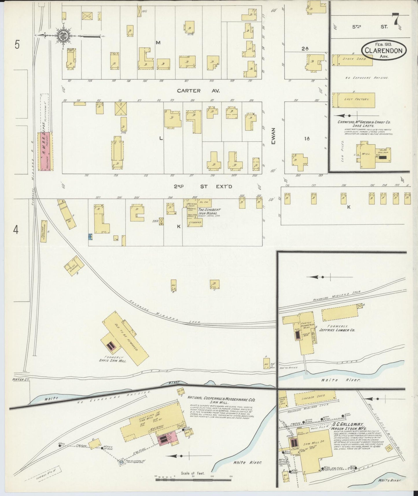 Sanborn Fire Insurance Map from Clarendon, Monroe County, Arkansas (1913), Sheet #0007 - Historic Sanborn Fire Insurance Map Print, vintage old map wall art, antique decor, genealogy gift, Arkansas Arkansas map