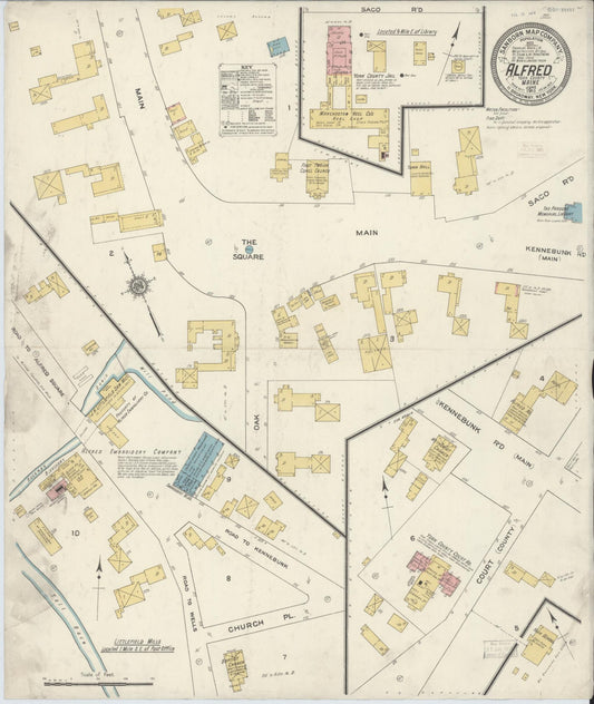 Sanborn Fire Insurance Map from Alfred, York County, Maine (1911), Sheet #0001 - Historic Sanborn Fire Insurance Map Print, vintage old map wall art, antique decor, genealogy gift, Maine Maine map