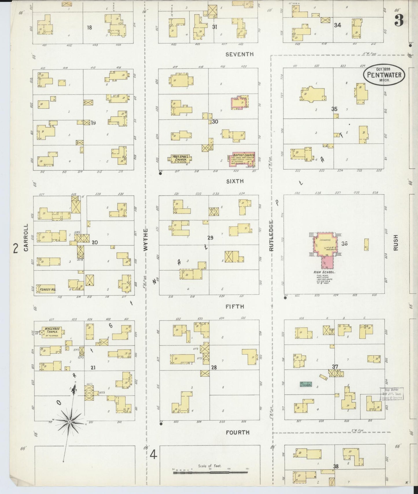 Sanborn Fire Insurance Map from Pentwater, Oceana County, Michigan (1899), Sheet #0003 - Complete Map Set gallery image, historic Sanborn map, vintage wall art, Michigan Michigan