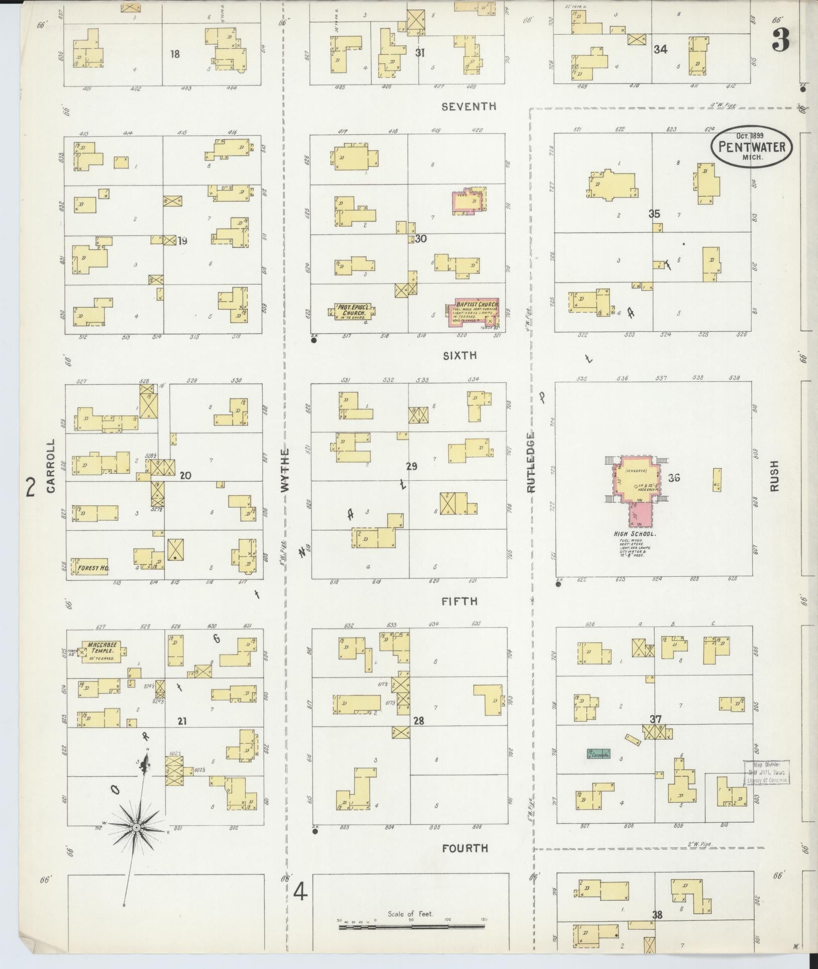 Sanborn Fire Insurance Map from Pentwater, Oceana County, Michigan (1899), Sheet #0003 - Complete Map Set gallery image, historic Sanborn map, vintage wall art, Michigan Michigan