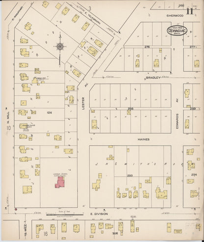 Sanborn Fire Insurance Map from Dowagiac, Cass County, Michigan (1922), Sheet #0011 - Complete Map Set gallery image, historic Sanborn map, vintage wall art, Michigan Michigan
