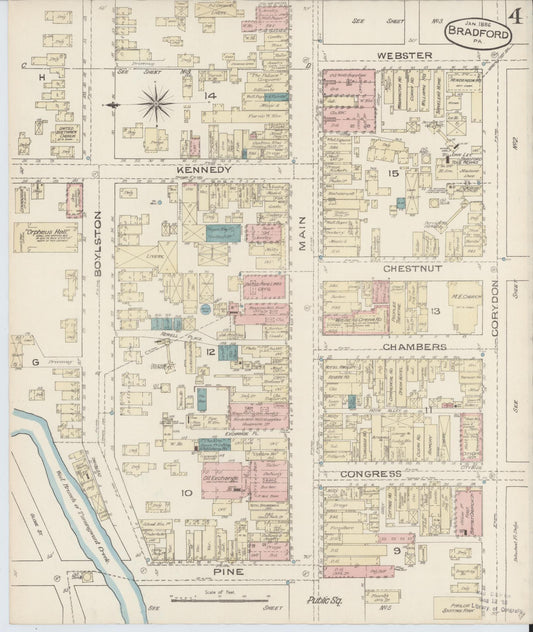 Sanborn Fire Insurance Map from Bradford, McKean County, Pennsylvania (1886), Sheet #0004 - Historic Sanborn Fire Insurance Map Print, vintage old map wall art, antique decor, genealogy gift, Pennsylvania Pennsylvania map