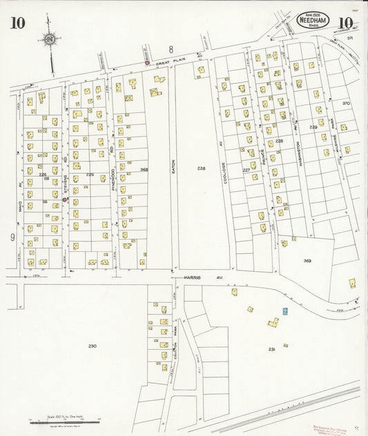 Sanborn Fire Insurance Map from Needham, Norfolk County, Massachusetts (1926), Sheet #0010 - Historic Sanborn Fire Insurance Map Print, vintage old map wall art, antique decor, genealogy gift, Massachusetts Massachusetts map