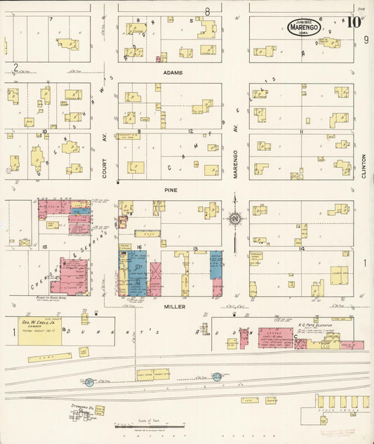 Sanborn Fire Insurance Map from Marengo, Iowa County, Iowa (1922), Sheet #0010 - Historic Sanborn Fire Insurance Map Print, vintage old map wall art