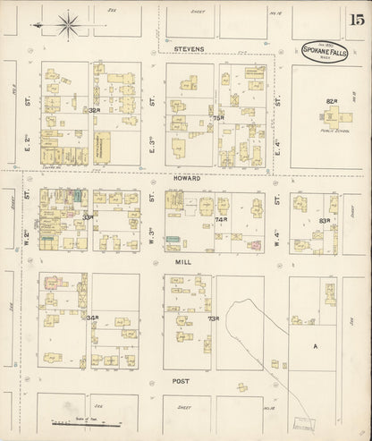 Sanborn Fire Insurance Map from Spokane, Spokane County, Washington (1890), Sheet #0015 - Complete Map Set gallery image, historic Sanborn map, vintage wall art, Washington Washington