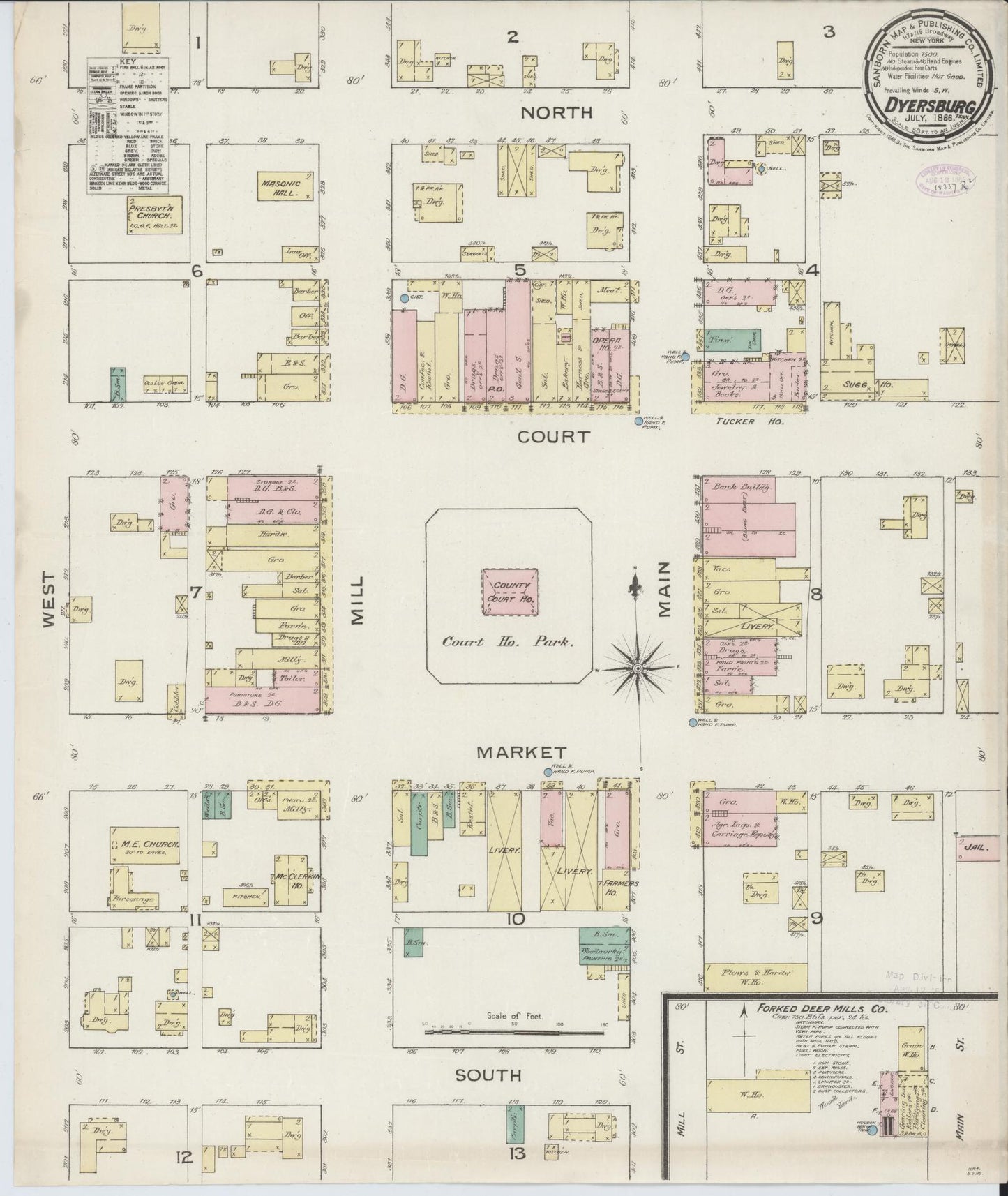 Sanborn Fire Insurance Map from Dyersburg, Dyer County, Tennessee. (1886) – Historic Sanborn Fire Insurance Map Print
