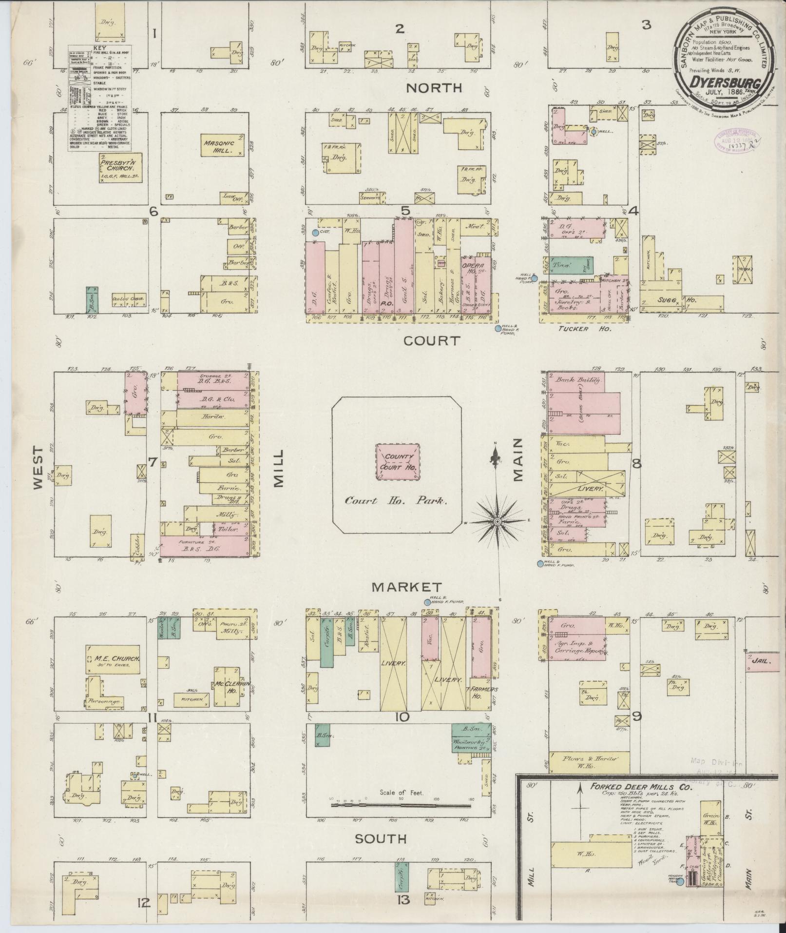 Sanborn Fire Insurance Map from Dyersburg, Dyer County, Tennessee. (1886) – Historic Sanborn Fire Insurance Map Print