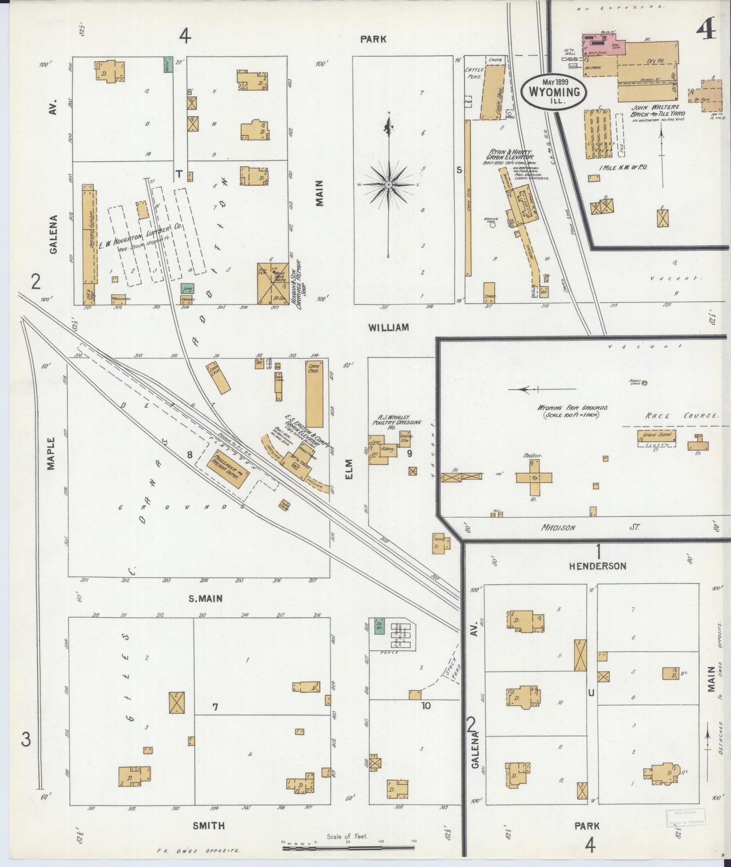 Sanborn Fire Insurance Map from Wyoming, Stark County, Illinois (1899), Sheet #0004 - Complete Map Set gallery image, historic Sanborn map, vintage wall art, Illinois Illinois