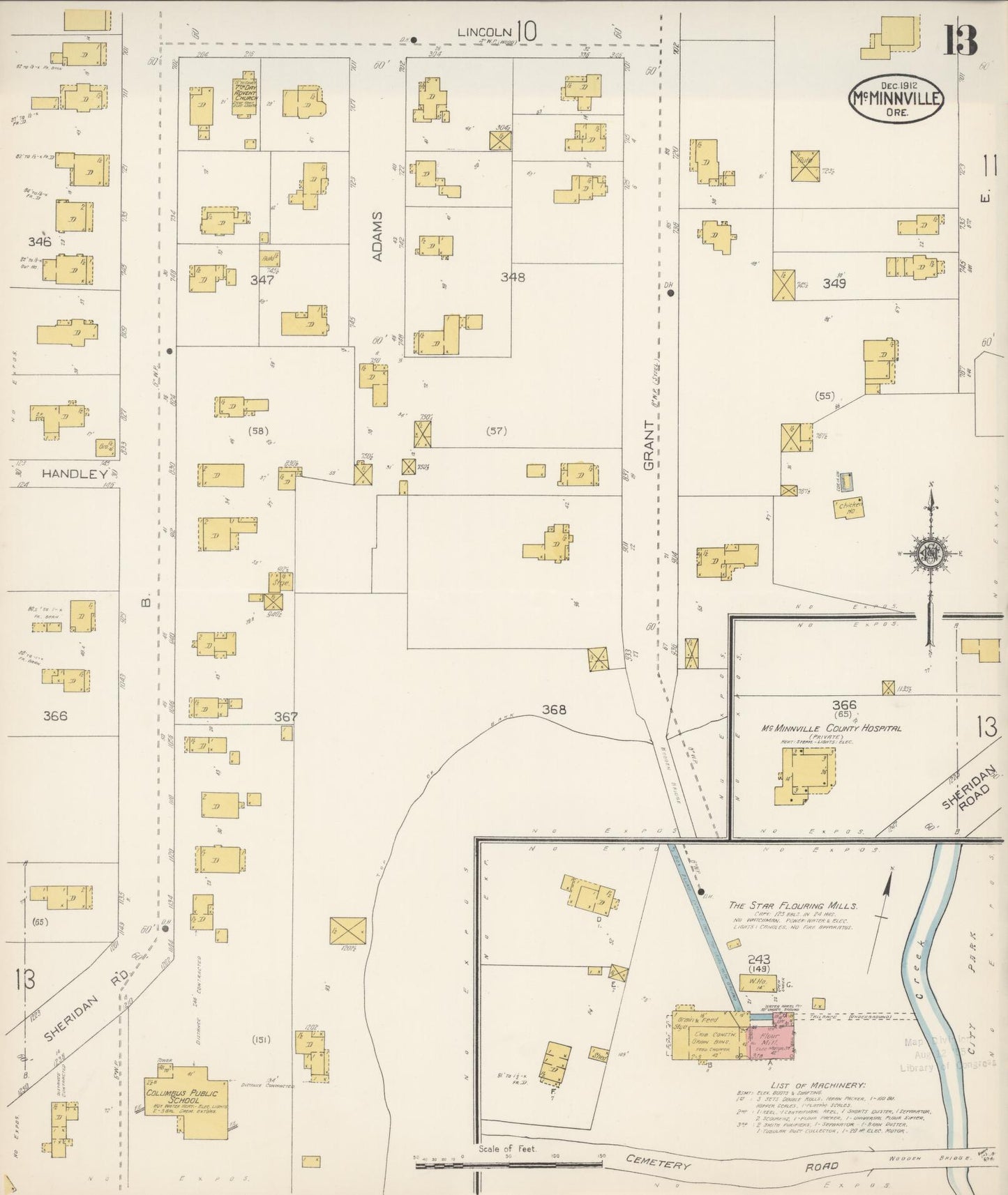 Sanborn Fire Insurance Map from McMinnville, Yamhill County, Oregon (1912), Sheet #0013 - Complete Map Set gallery image, historic Sanborn map, vintage wall art, Oregon Oregon