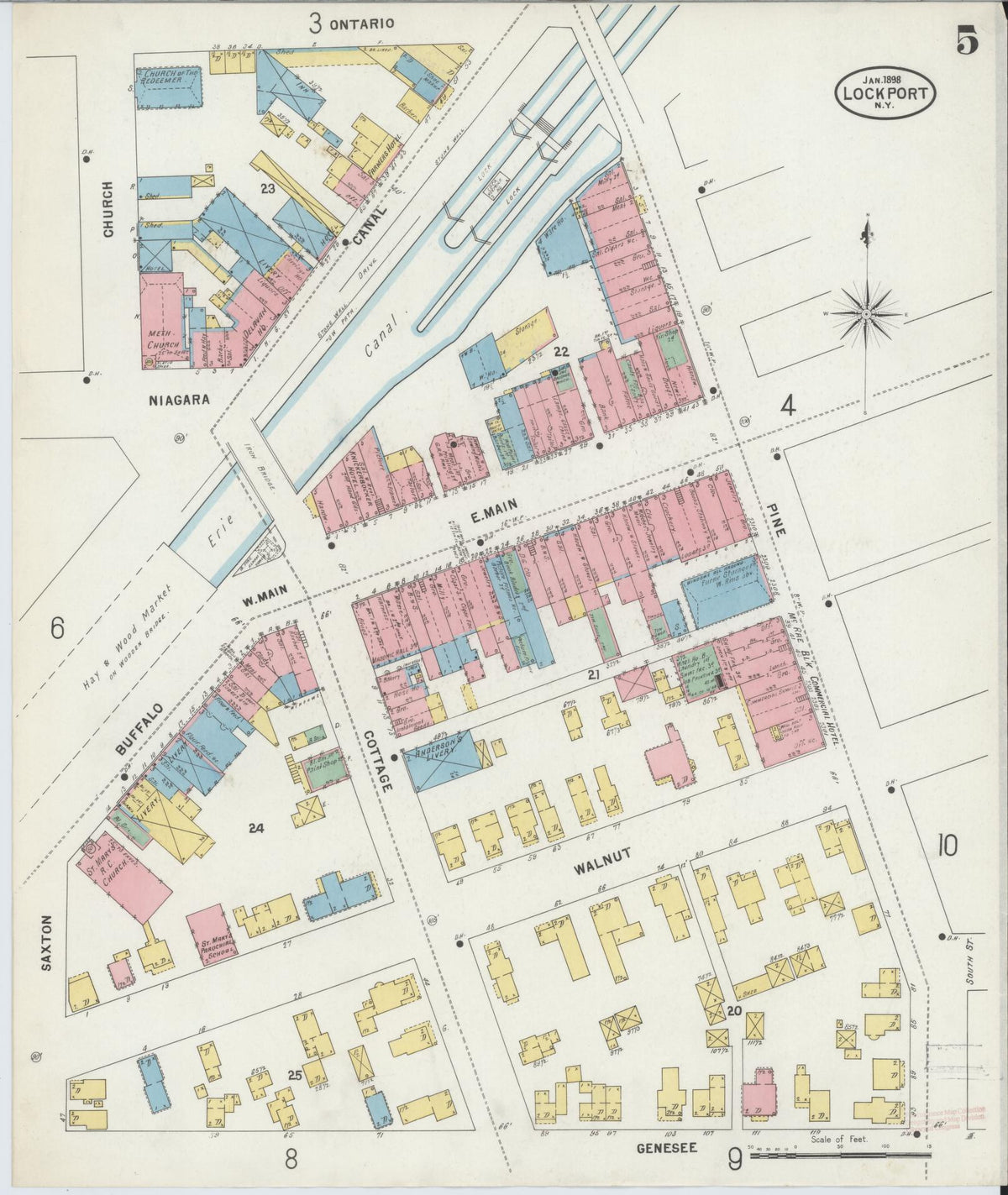 Sanborn Fire Insurance Map from Lockport, Niagara County, New York (1898), Sheet #0005 - Complete Map Set gallery image, historic Sanborn map, vintage wall art, New York New York