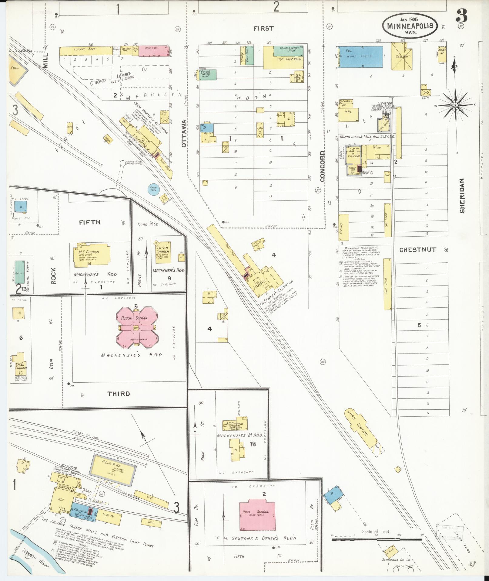 Sanborn Fire Insurance Map from Minneapolis, Ottawa  County, Kansas (1905), Sheet #0003 - Historic Sanborn Fire Insurance Map Print, vintage old map wall art, antique decor, genealogy gift, Kansas Kansas map
