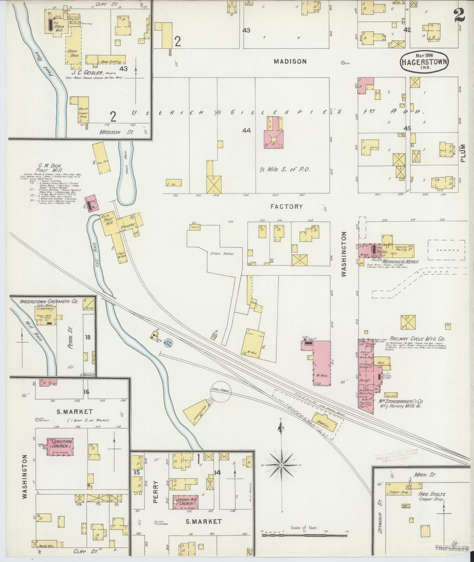 Sanborn Fire Insurance Map from Hagerstown, Wayne County, Indiana (1896), Sheet #0002 - Complete Map Set gallery image, historic Sanborn map, vintage wall art, Indiana Indiana
