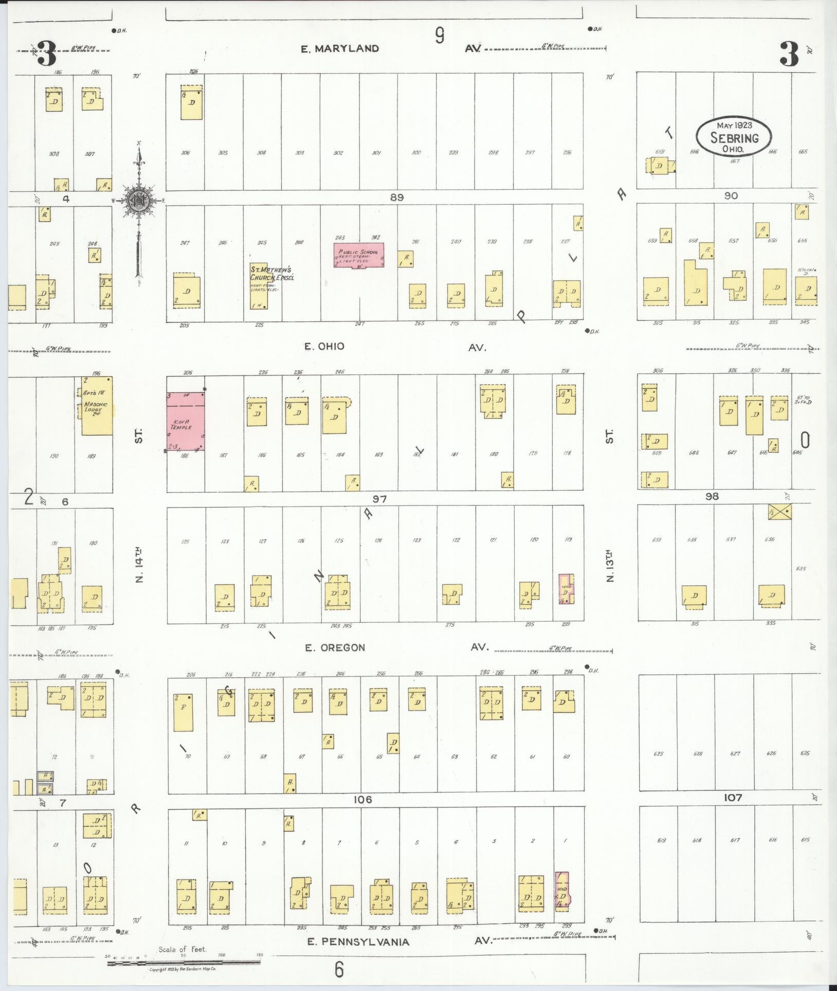 Sanborn Fire Insurance Map from Sebring, Mahoning County, Ohio (1923), Sheet #0003 - Complete Map Set gallery image, historic Sanborn map, vintage wall art, Ohio Ohio