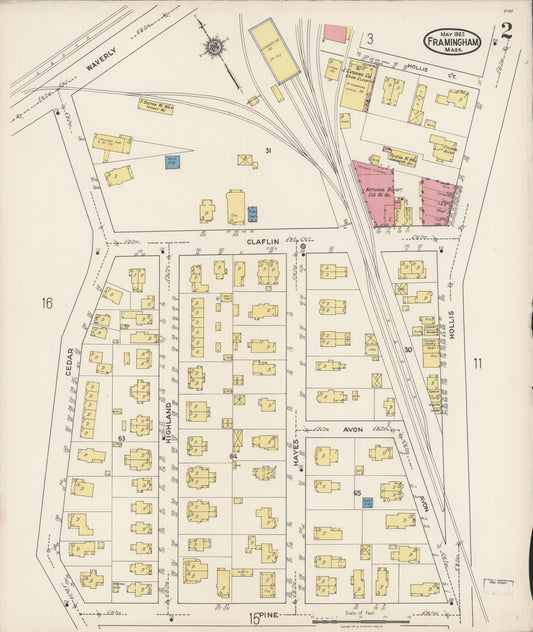 Sanborn Fire Insurance Map from Framingham, Middlesex County, Massachusetts (1922), Sheet #0002 - Historic Sanborn Fire Insurance Map Print, vintage old map wall art, antique decor, genealogy gift, Massachusetts Massachusetts map