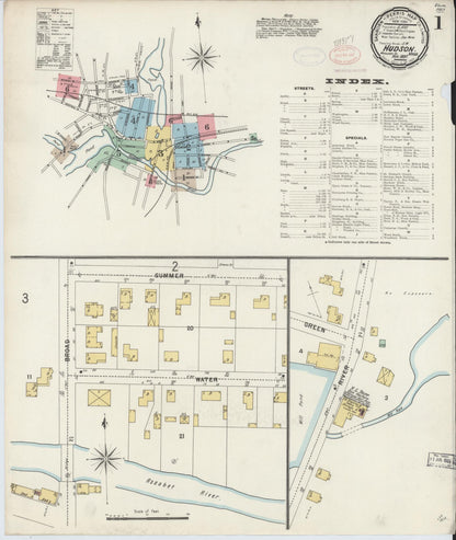 Sanborn Fire Insurance Map from Hudson, Middlesex County, Massachusetts (1897), Sheet #0001 - Historic Sanborn Fire Insurance Map Print, vintage old map wall art, antique decor, genealogy gift, Massachusetts Massachusetts map