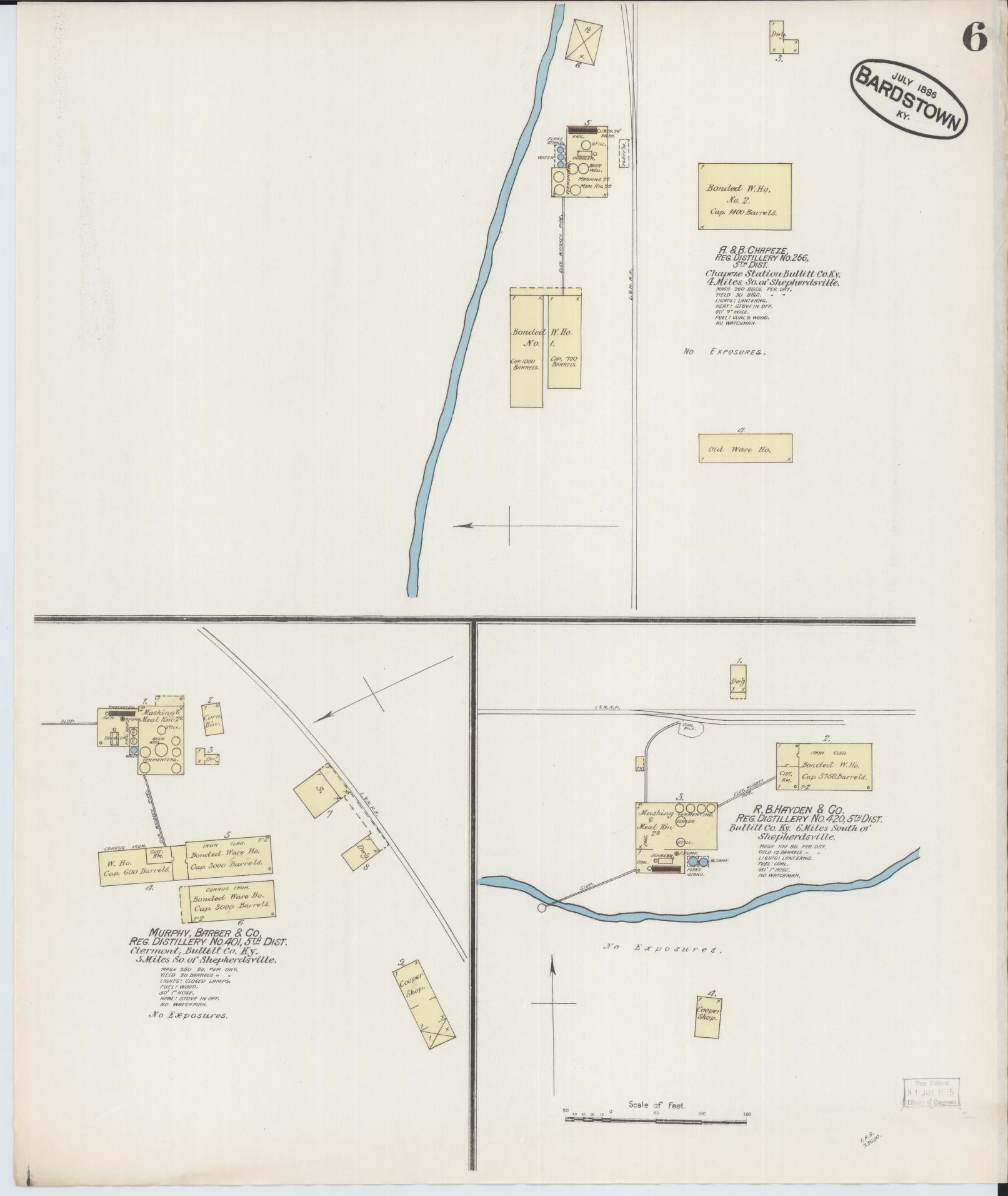 Sanborn Fire Insurance Map from Bardstown, Nelson County, Kentucky (1886), Sheet #0006 - Historic Sanborn Fire Insurance Map Print, vintage old map wall art, antique decor, genealogy gift, Kentucky Kentucky map