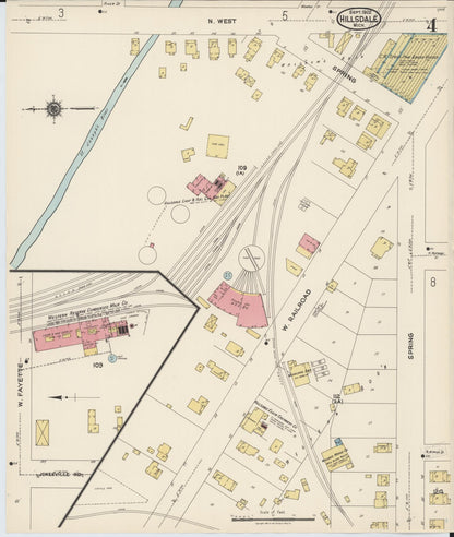 Sanborn Fire Insurance Map from Hillsdale, Hillsdale County, Michigan (1922), Sheet #0004 - Complete Map Set gallery image, historic Sanborn map, vintage wall art, Michigan Michigan