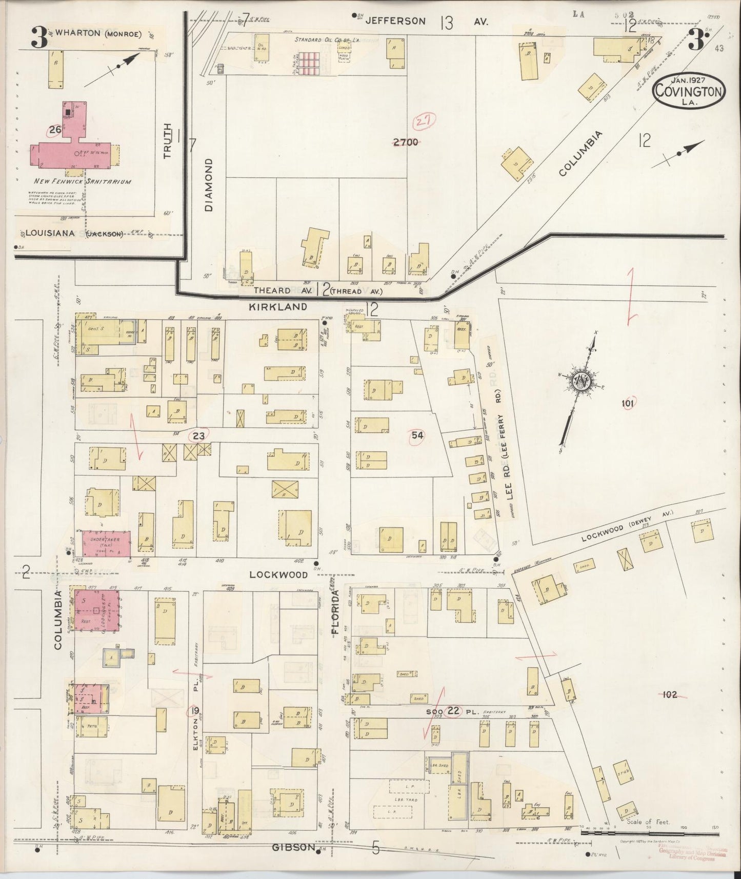 Sanborn Fire Insurance Map from Covington, Saint Tammany Parish, Louisiana (1941), Sheet #0003 - Historic Sanborn Fire Insurance Map Print, vintage old map wall art, antique decor, genealogy gift, Louisiana Louisiana map