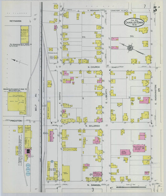 Sanborn Fire Insurance Map from Charles Town, Jefferson County, West Virginia (1913), Sheet #0005 - Historic Sanborn Fire Insurance Map Print, vintage old map wall art, antique decor, genealogy gift, West Virginia West Virginia map