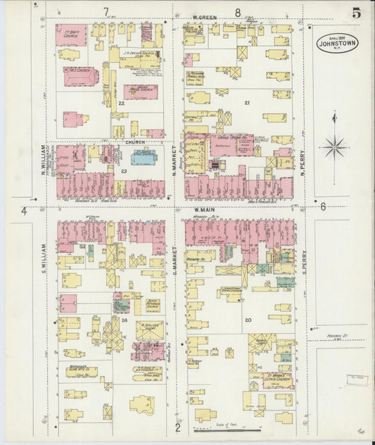Sanborn Fire Insurance Map from Johnstown, Fulton County, New York (1897), Sheet #0005 - Historic Sanborn Fire Insurance Map Print, vintage old map wall art, antique decor, genealogy gift, New York New York map