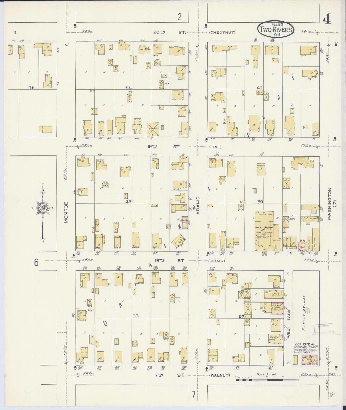 Sanborn Fire Insurance Map from Two Rivers, Manitowoc County, Wisconsin (1913), Sheet #0004 - Complete Map Set gallery image, historic Sanborn map, vintage wall art, Wisconsin Wisconsin