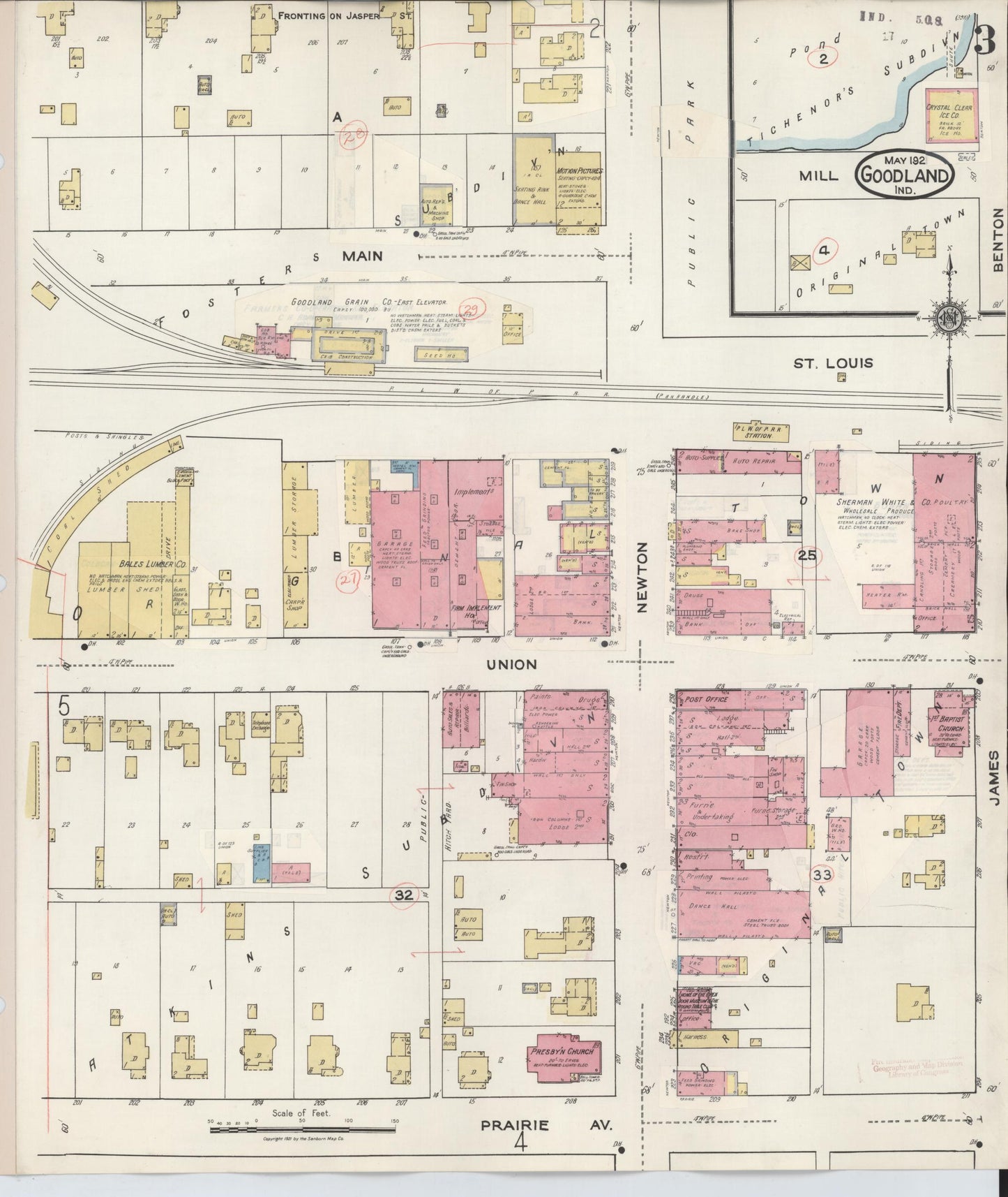 Sanborn Fire Insurance Map from Goodland, Newton County, Indiana (1933), Sheet #0003 - Complete Map Set gallery image, historic Sanborn map, vintage wall art, Indiana Indiana