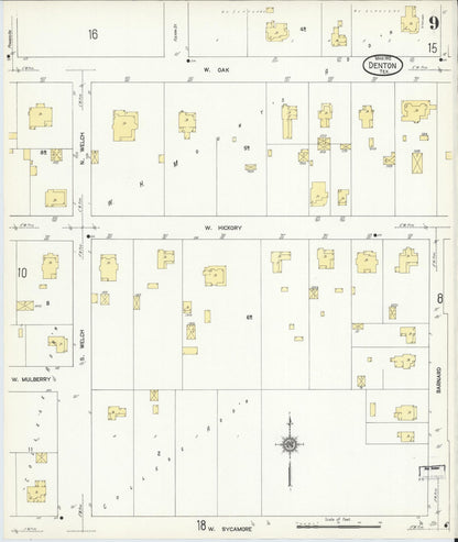 Sanborn Fire Insurance Map from Denton, Denton County, Texas (1912), Sheet #0009 - Historic Sanborn Fire Insurance Map Print, vintage old map wall art, antique decor, genealogy gift, Texas Texas map