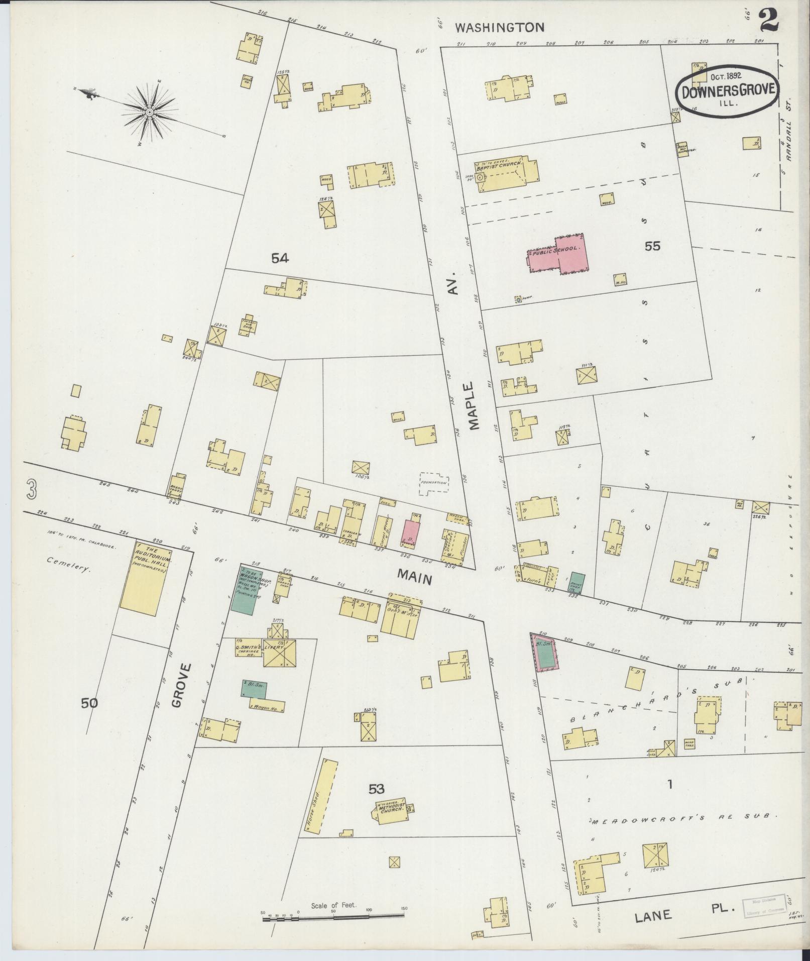 Sanborn Fire Insurance Map from Downers Grove, Dupage County, Illinois (1892), Sheet #0002 - Complete Map Set gallery image, historic Sanborn map, vintage wall art, Illinois Illinois