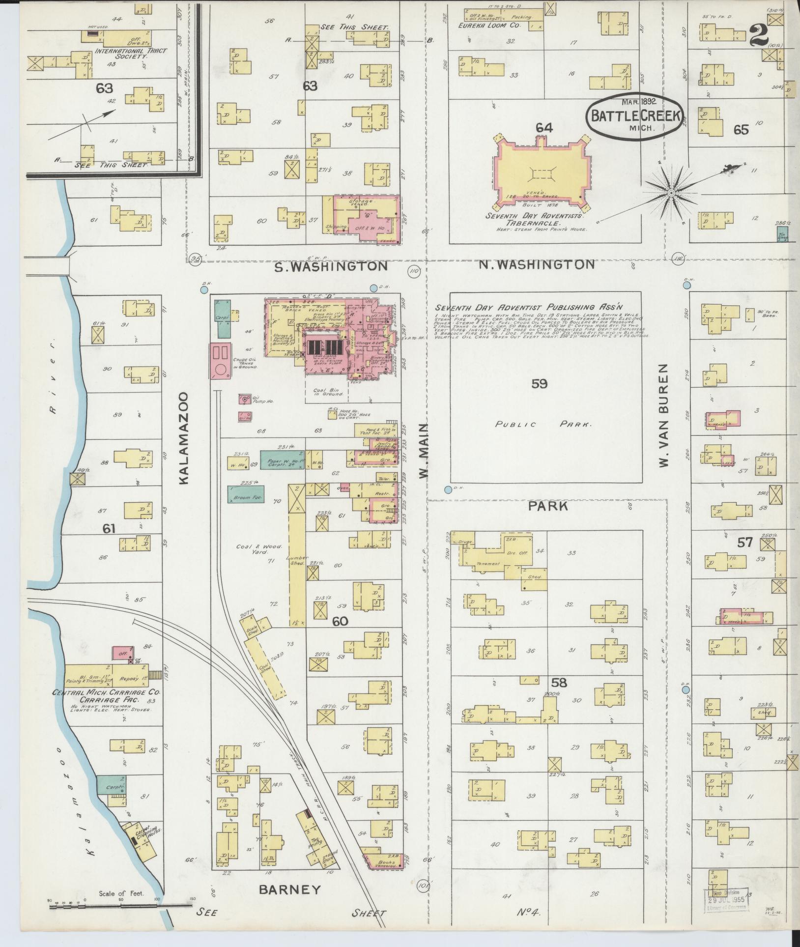 Sanborn Fire Insurance Map from Battle Creek, Calhoun County, Michigan (1892), Sheet #0002 - Historic Sanborn Fire Insurance Map Print, vintage old map wall art, antique decor, genealogy gift, Michigan Michigan map