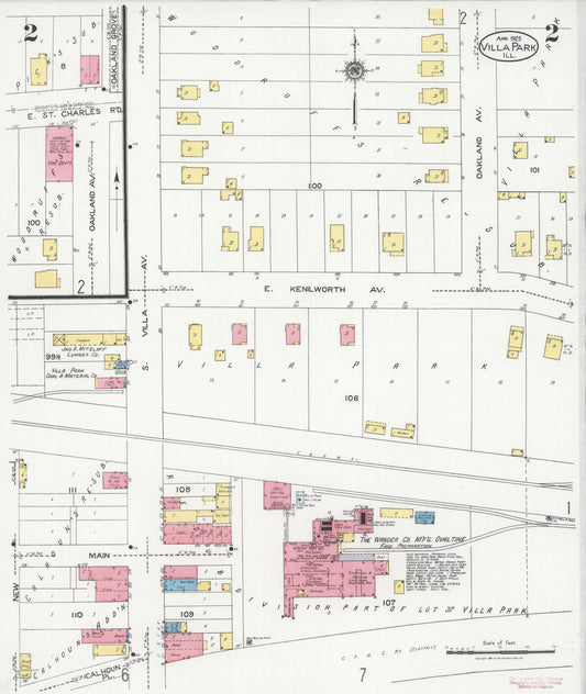 Sanborn Fire Insurance Map from Villa Park, Du Page County, Illinois (1925), Sheet #0002 - Historic Sanborn Fire Insurance Map Print, vintage old map wall art, antique decor, genealogy gift, Illinois Illinois map