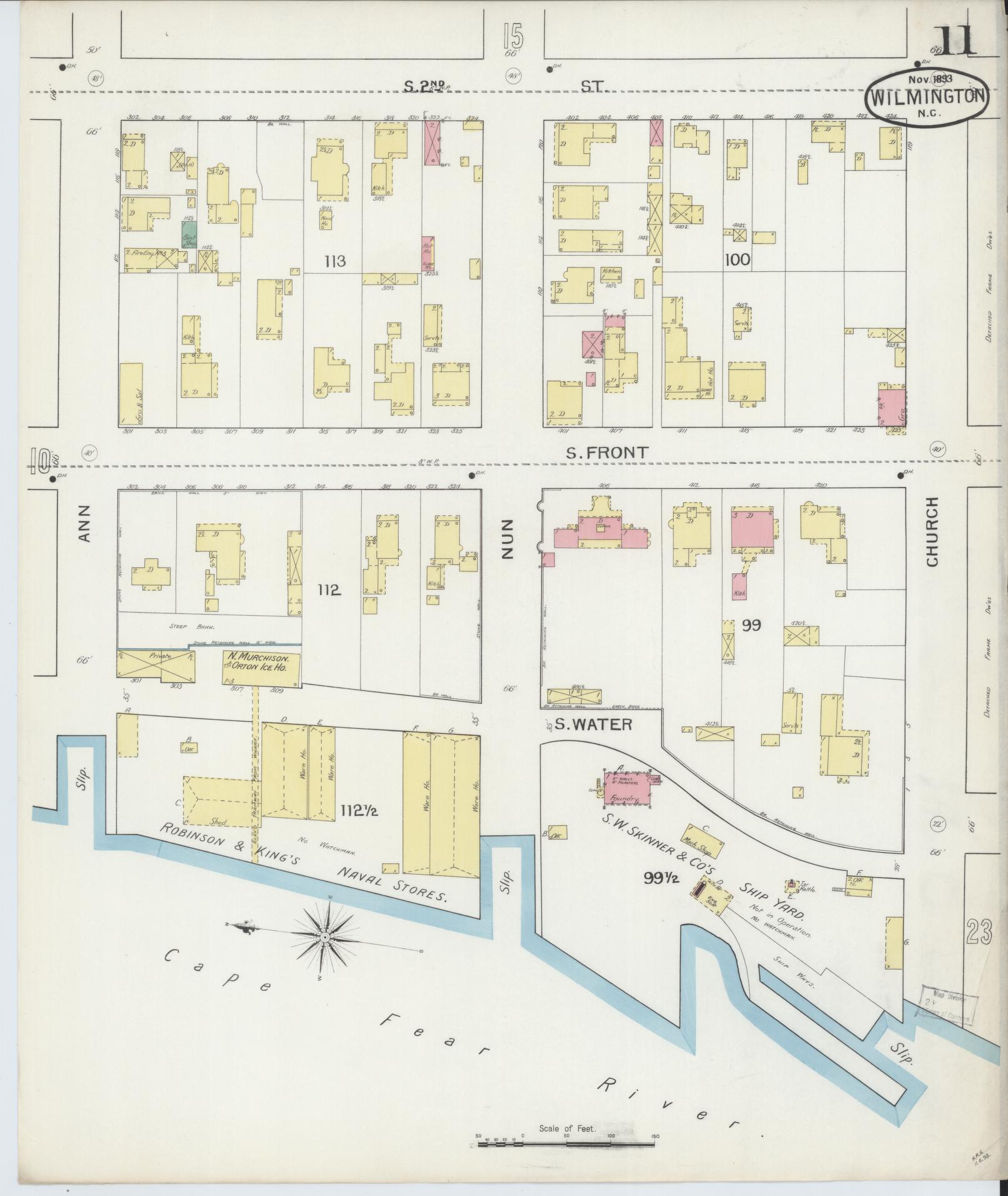 Sanborn Fire Insurance Map from Wilmington, New Hanover County, North Carolina (1893), Sheet #0011 - Complete Map Set gallery image, historic Sanborn map, vintage wall art, North Carolina North Carolina