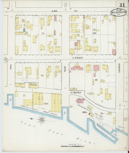 Sanborn Fire Insurance Map from Wilmington, New Hanover County, North Carolina (1893), Sheet #0011 - Complete Map Set gallery image, historic Sanborn map, vintage wall art, North Carolina North Carolina