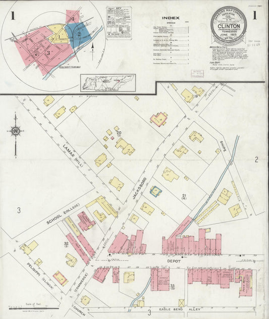Sanborn Fire Insurance Map from Clinton, Anderson County, Tennessee (1925), Sheet #0001 - Historic Sanborn Fire Insurance Map Print, vintage old map wall art, antique decor, genealogy gift, Tennessee Tennessee map