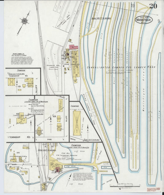Sanborn Fire Insurance Map from Manistique, Schoolcraft County, Michigan (1920), Sheet #0020 - Historic Sanborn Fire Insurance Map Print, vintage old map wall art, antique decor, genealogy gift, Michigan Michigan map