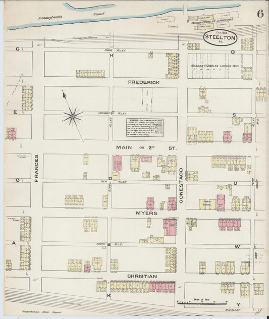 Sanborn Fire Insurance Map from Steelton, Dauphin County, Pennsylvania (1884), Sheet #0006 - Historic Sanborn Fire Insurance Map Print, vintage old map wall art, antique decor, genealogy gift, Pennsylvania Pennsylvania map